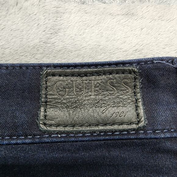 Guess Jeans Womens 28 Blue Dark Wash Low Rise Crop Ruched Hem Stretch Denim - Picture 6 of 16